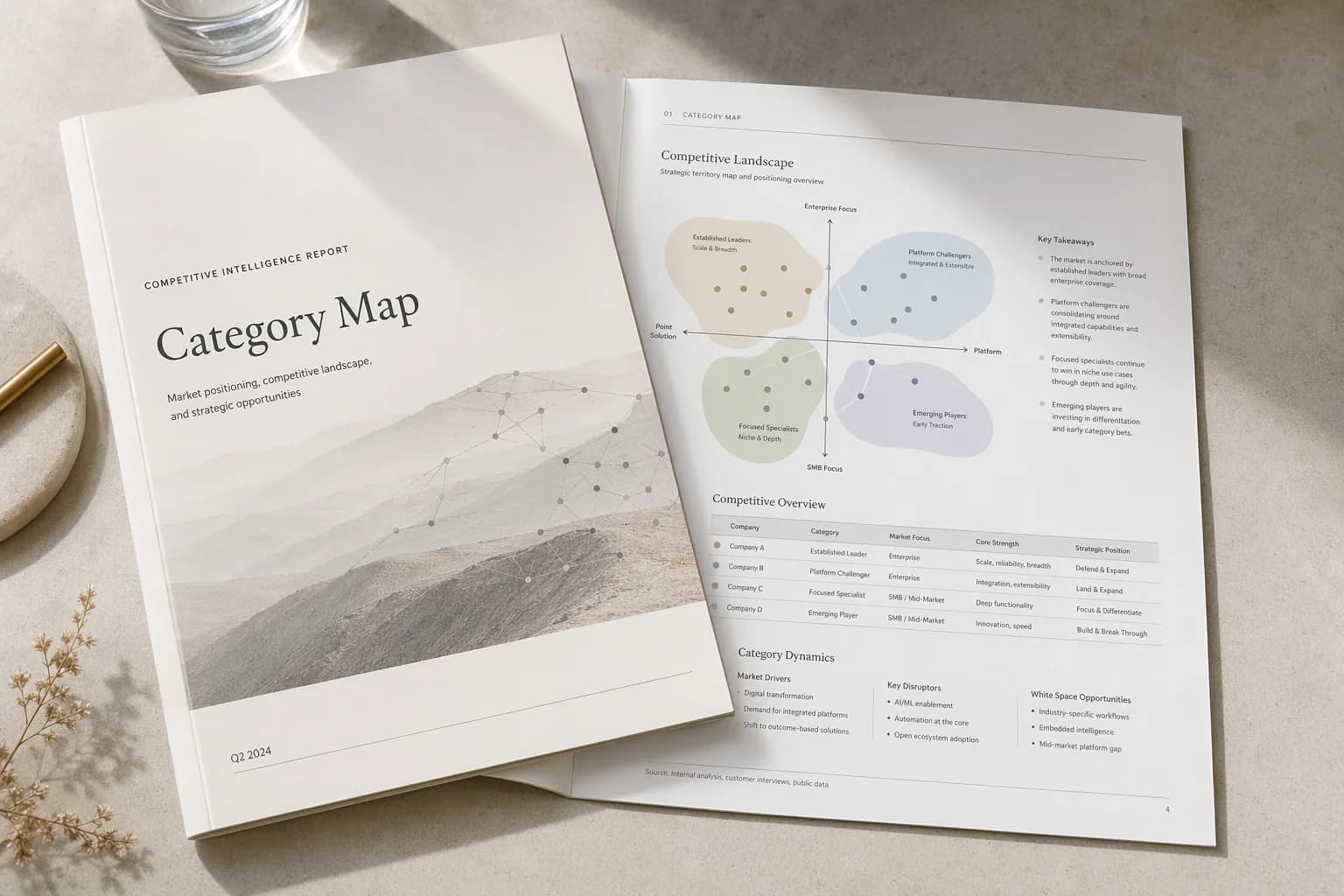 Labelled StetOps report sample showing evidence-backed positioning analysis